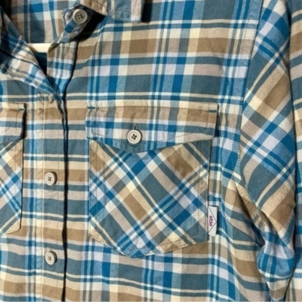 Stio Women’s Willow Midweight Fannel Shirt Size S Color Tan/Blue - Picture 4 of 12